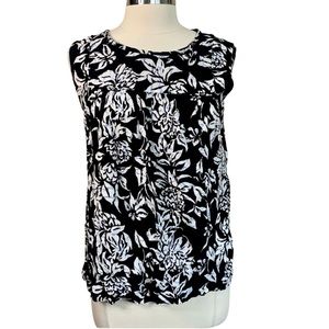 LOFT Black Floral Blouse Size Medium Sleeveless Relaxed